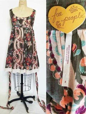 Free People Women's Floral Summer Dress Boho Vintage Look Empire Waist 8
